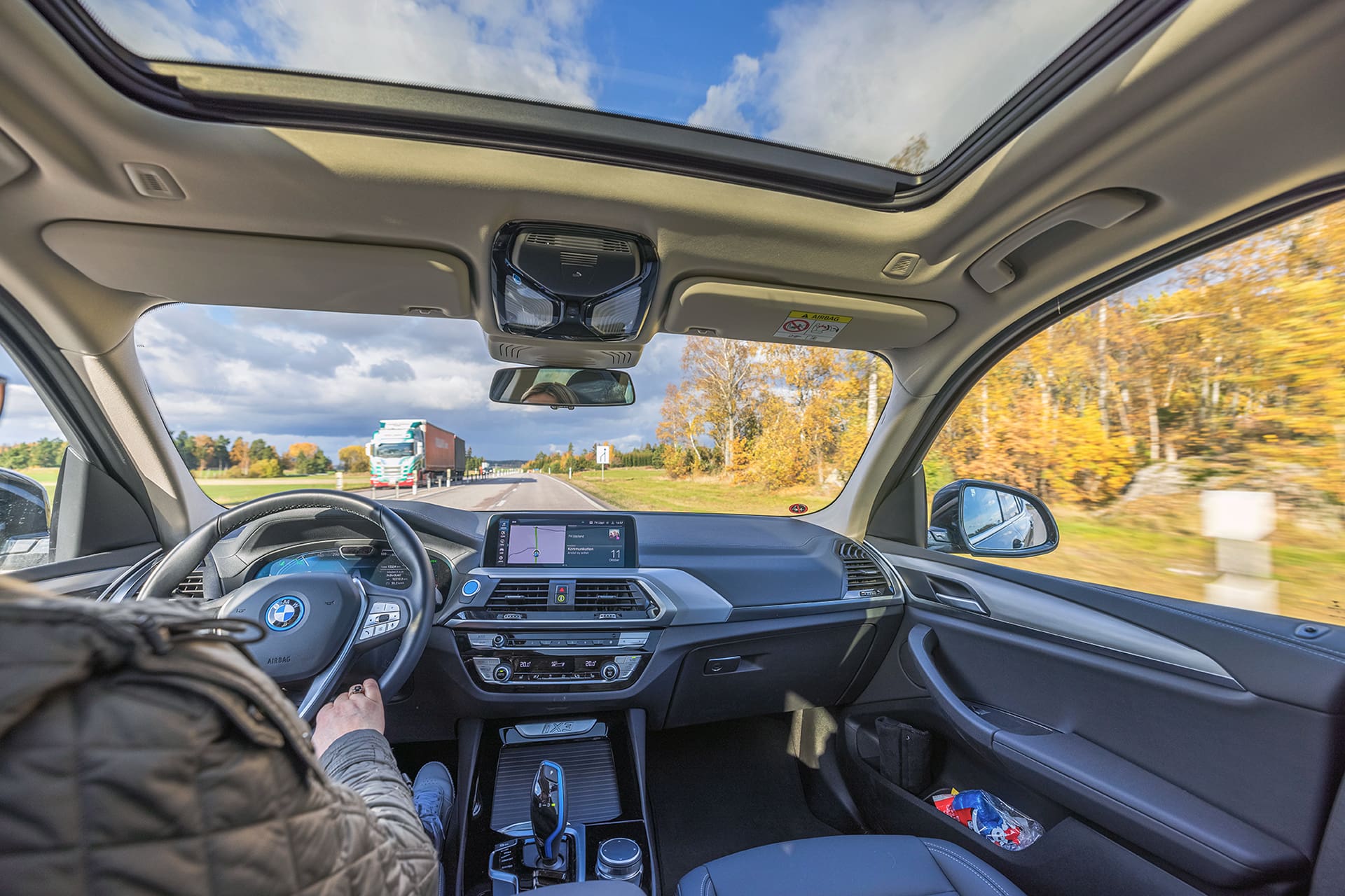 Interior of BMW EV on the road